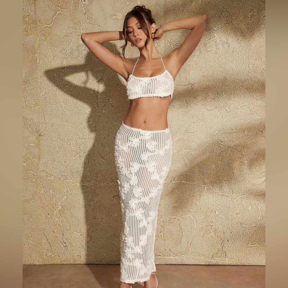 Brand new see through lace design two piece set